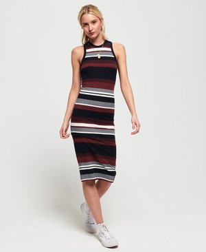 Superdry Knitted Stripe Midi Női Ruhák Sötétkék/Piros/Fehér/Csíkok | ZJMPF7259